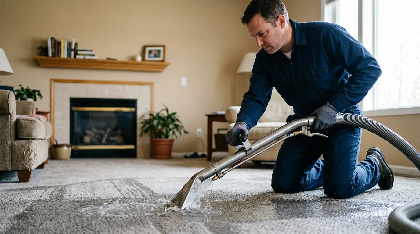 Water damage restoration technician working near Mart, TX